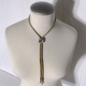 Vintage Handmade Beige Silver Bolo Tie W Metal Tips
